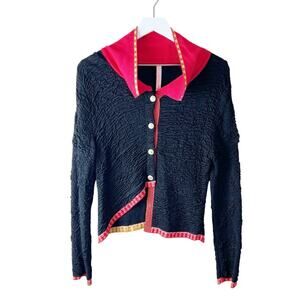 Eva and Claudi Women’s Sz‎ S Cardigan Danish Red Black Art to Wear Artsy